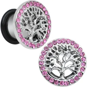 00 Gauge Pink Gem Stainless Steel Single Flare Tree of Life Plug Set