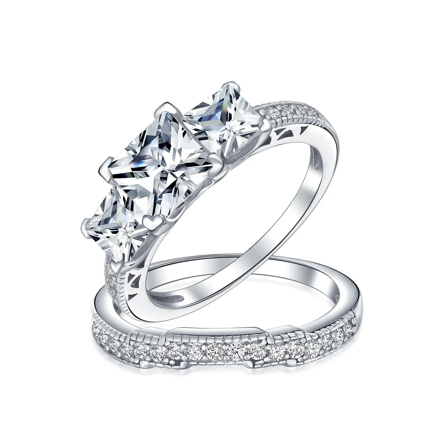 1-2CT Princess Cut Solitaire AAA CZ Engagement Ring Wedding Set Silver