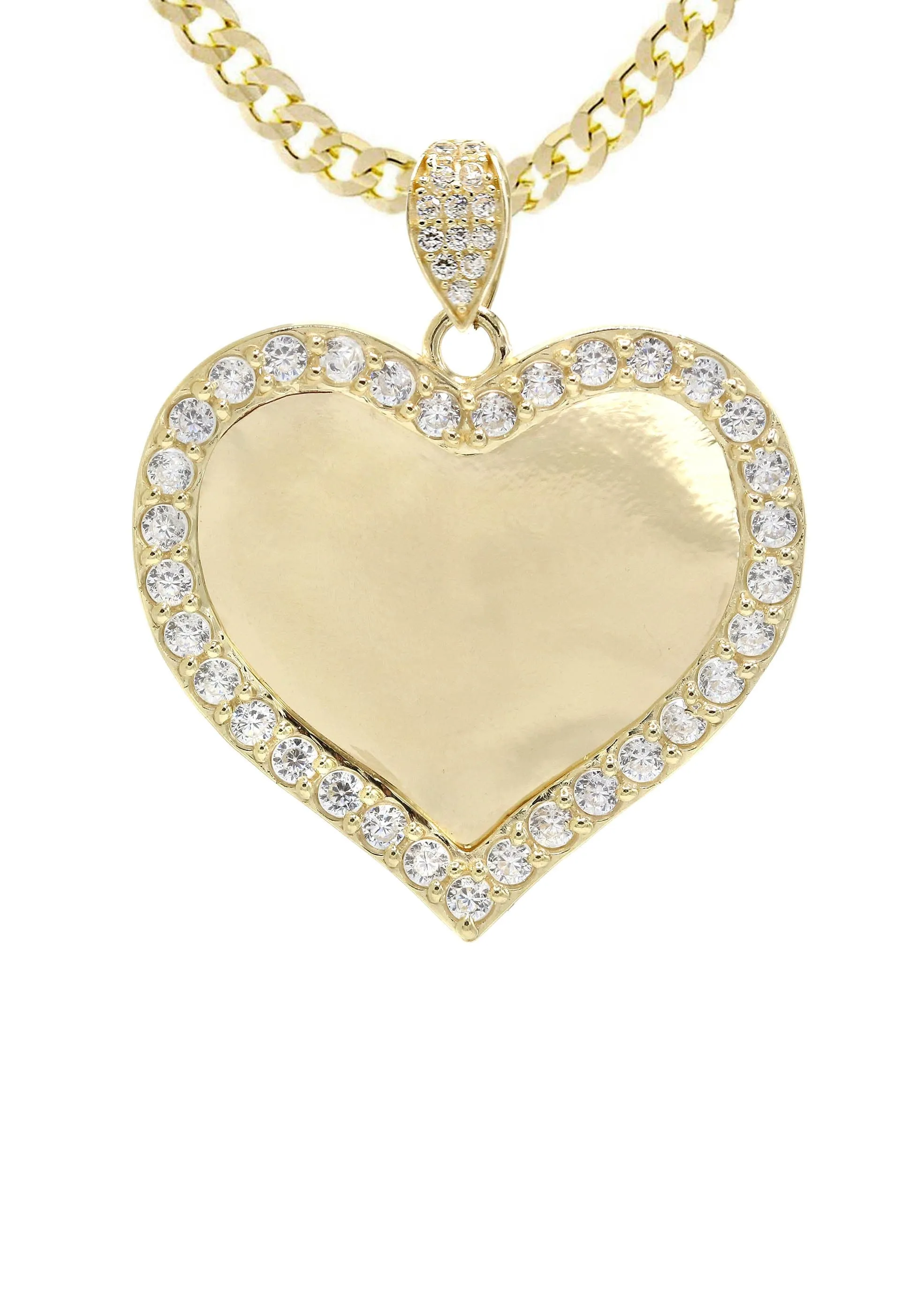 10K Yellow Gold Cz Heart Pendant Necklace | Appx. 14.2 Grams