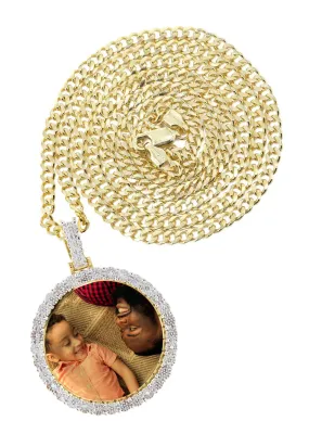 10K Yellow Gold Diamond Round Picture Pendant Necklace | Appx. 16 Grams