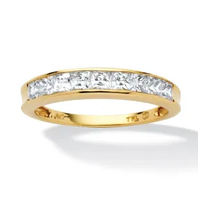 10K Yellow Gold Princess Cut Cubic Zirconia Channel Set Wedding Band Ring