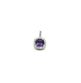 14k Diamond & Amethyst Square Drop Pendant