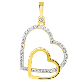 14k Gold Cubic Zirconia Double Heart Charm Pendant