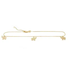 14K Gold Elephant Dangle Trio Anklet