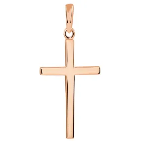 14k Solid Rose Gold Classic Plain Religious Cross Pendant