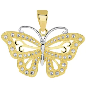 14k Solid Yellow Gold Budded Butterfly Pendant