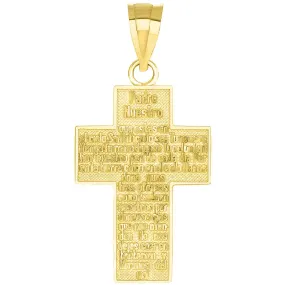 14k Solid Yellow Gold Padre Nuestro Cross with The Lords Prayer in Spanish Pendant