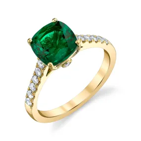 14K Yellow Gold Fashion Emerald and Diamonds Ring