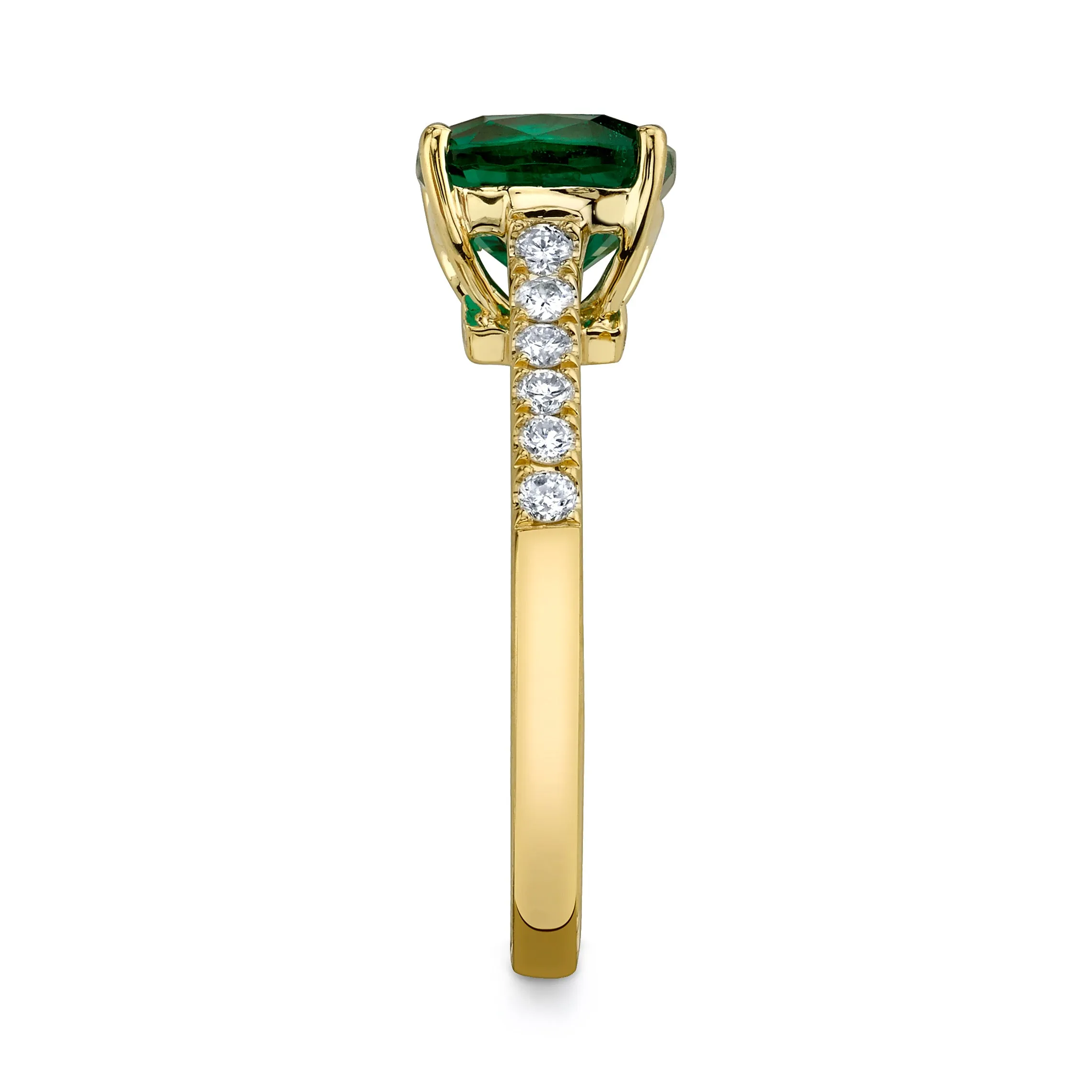 14K Yellow Gold Fashion Emerald and Diamonds Ring