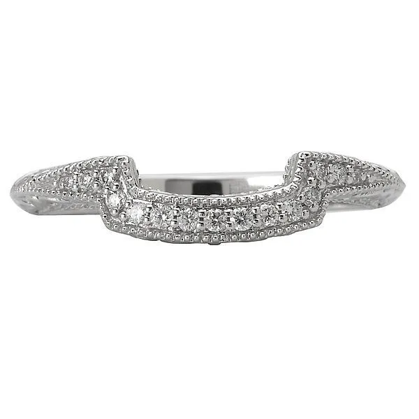 14KT 0.09 CTW DIAMOND MILGRAIN ENGRAVED CURVED WEDDING BAND