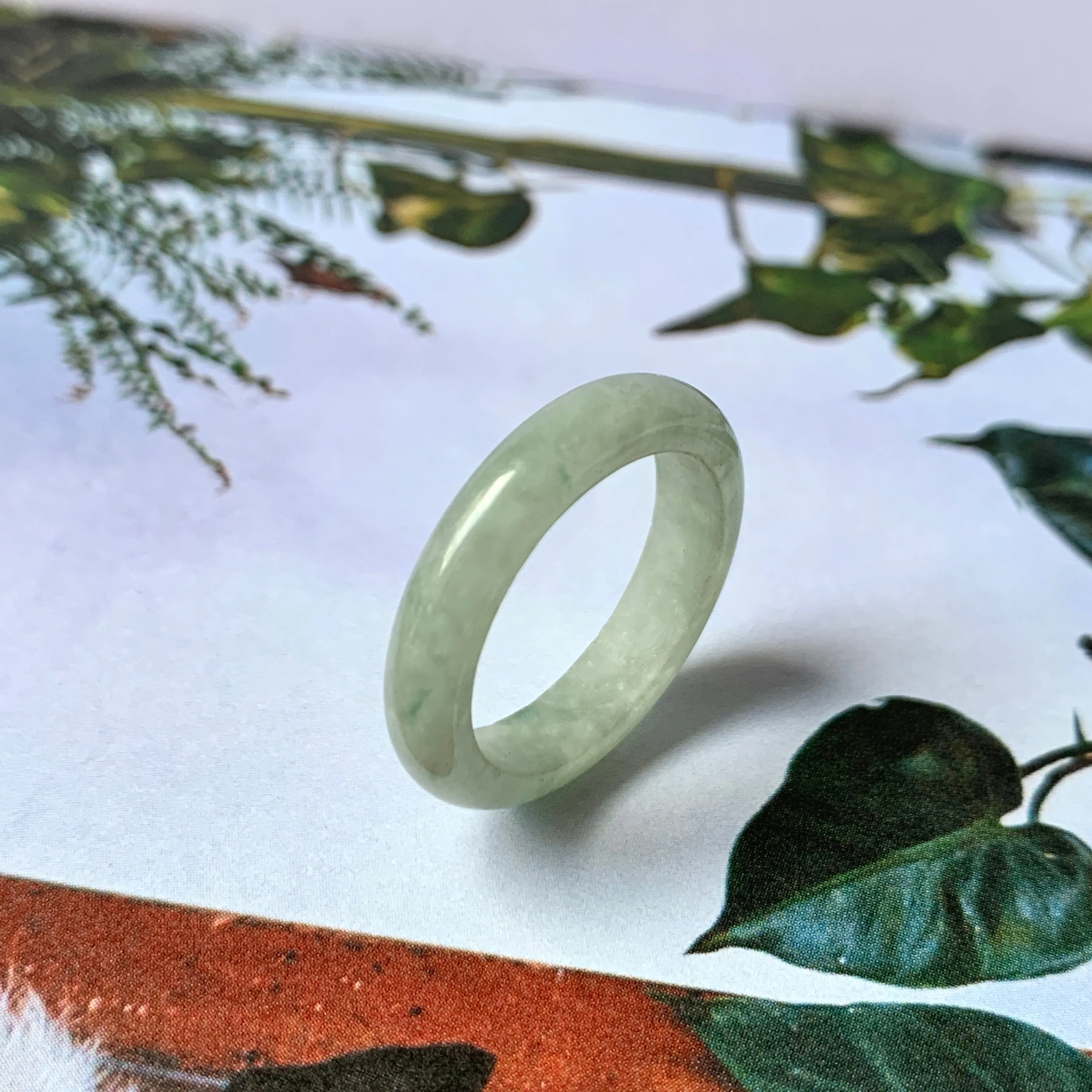 17.1mm A-Grade Natural Light Green Jadeite Abacus Ring Band No. 161462