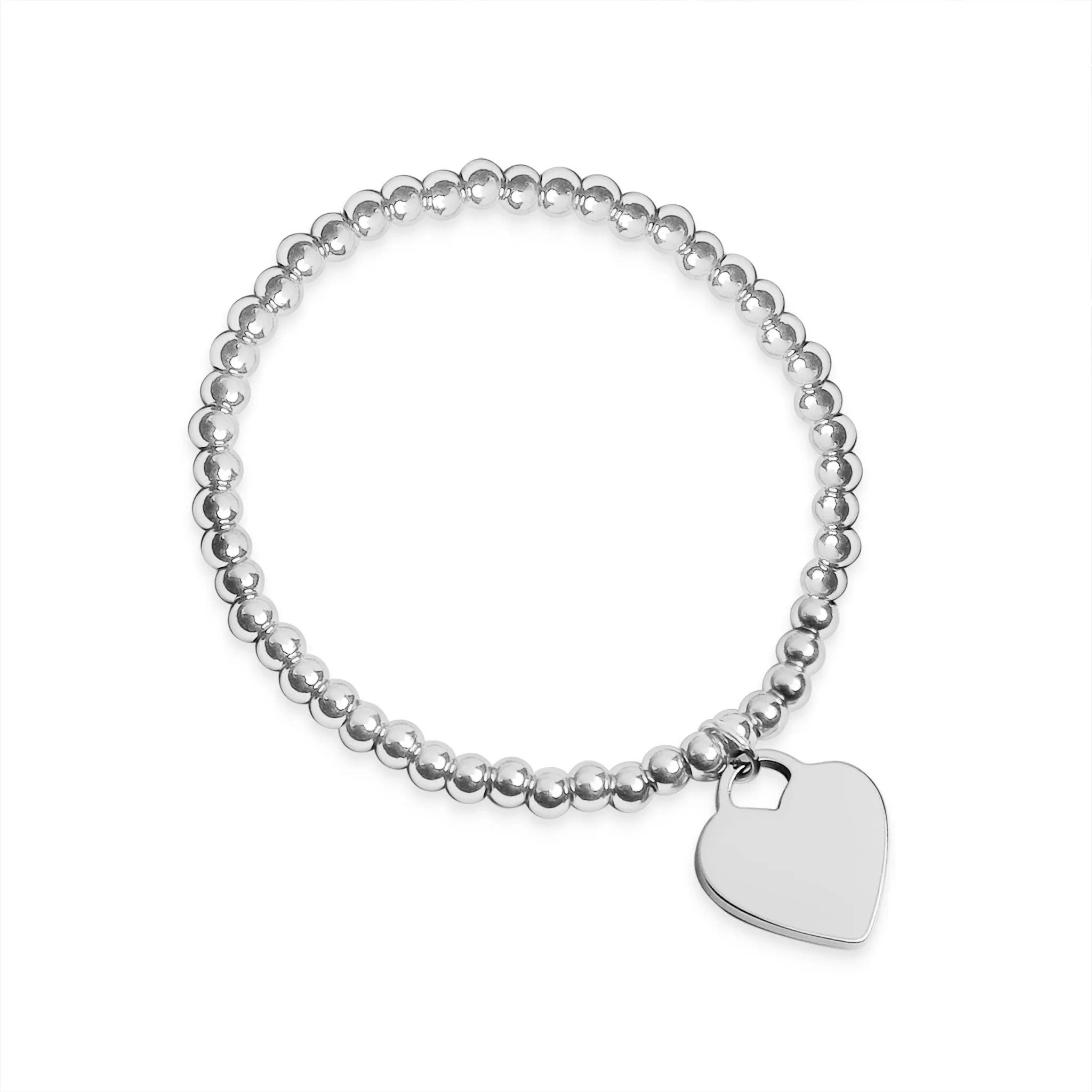 18K PVD Coated Stainless Steel Heart And Bead Stretch Bracelet / SBB0273