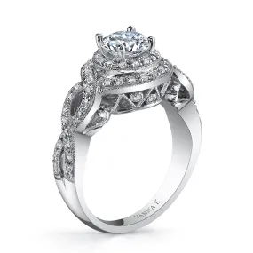 18K White Gold Halo Diamond Engagement Ring