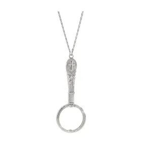 1928 Jewelry Antiqued Pewter Cross Etched Magnifying Glass Necklace 28" - Magnification Power: 2X