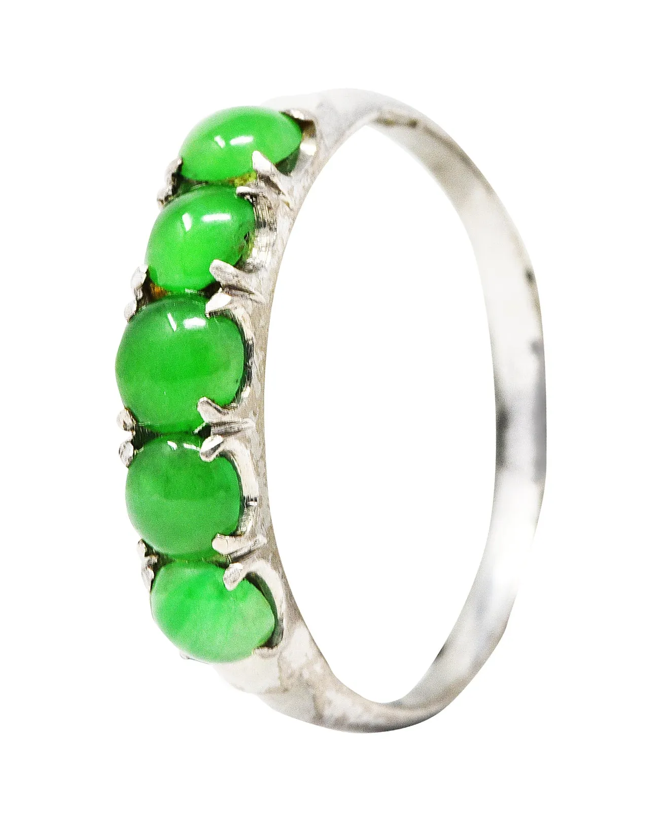 1930's Art Deco Jade Cabochon 18 Karat White Gold Band Ring