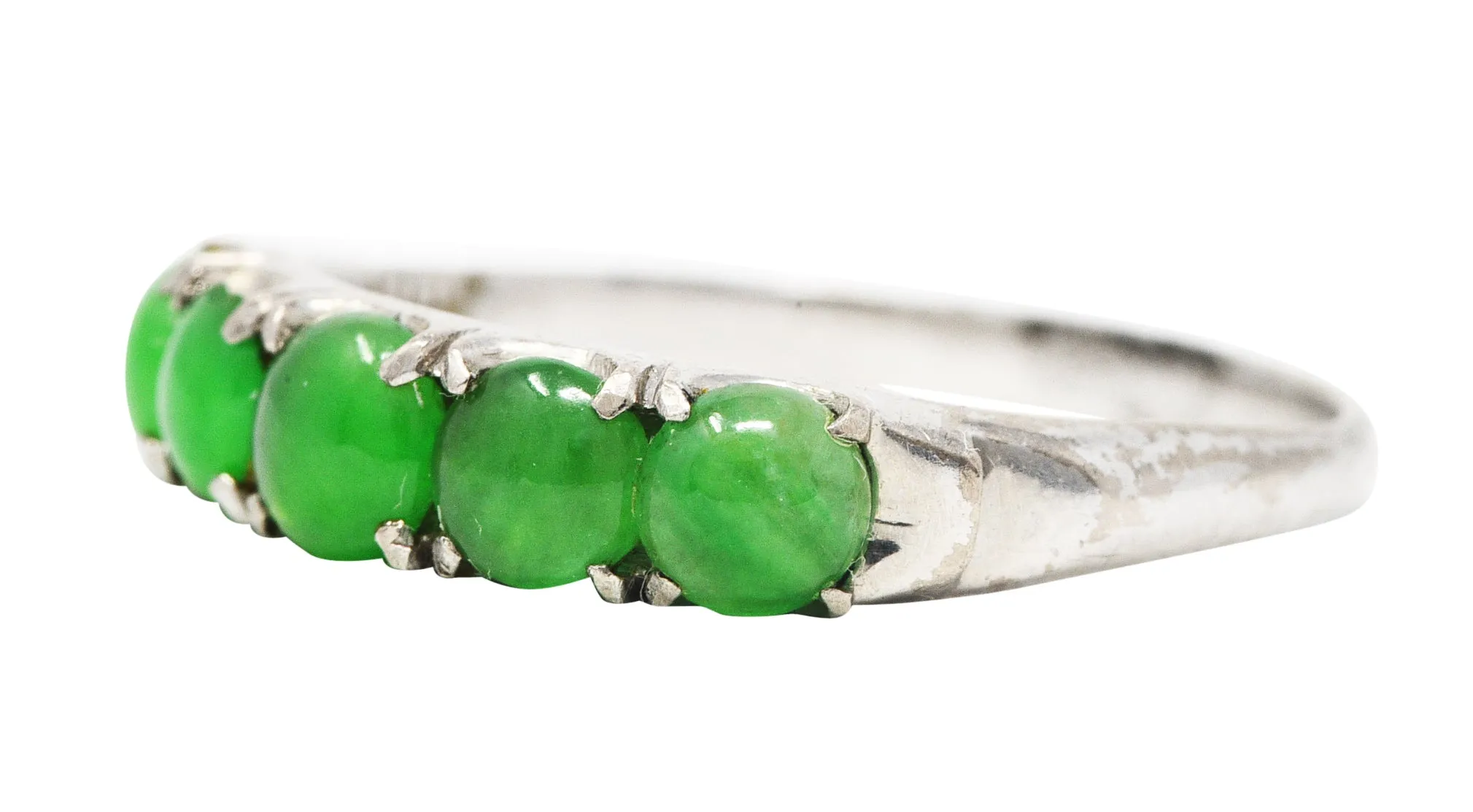 1930's Art Deco Jade Cabochon 18 Karat White Gold Band Ring