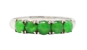 1930's Art Deco Jade Cabochon 18 Karat White Gold Band Ring