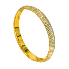 22K Multi Tone Gold Kada Bangle for Men W/ Circle Laser Details & Split Textured Frame