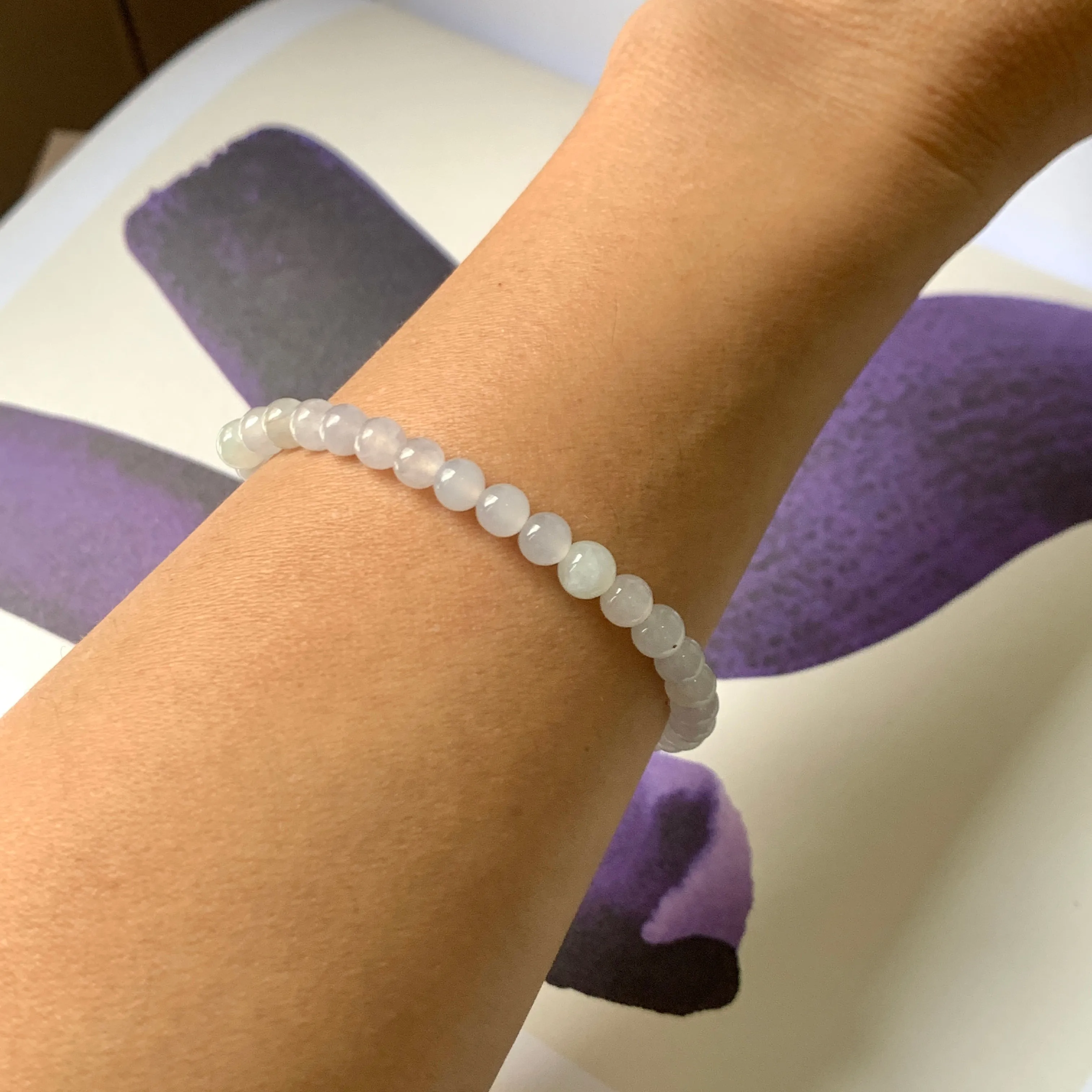 5.5mm A-Grade Natural Light Lavender Jadeite Beaded Bracelet No.190389