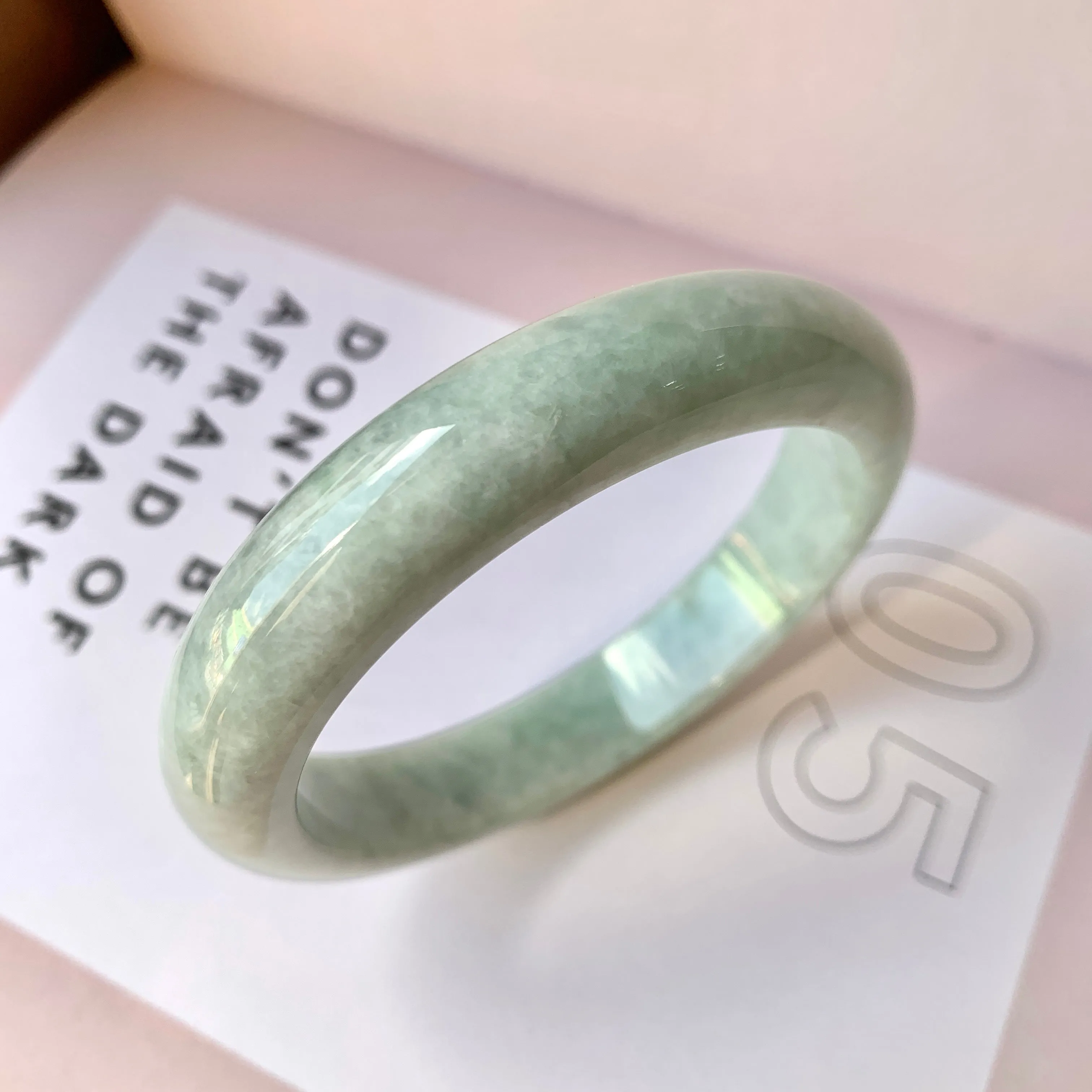 58mm A-Grade Natural Light Green Jadeite Modern Round Bangle No.151975