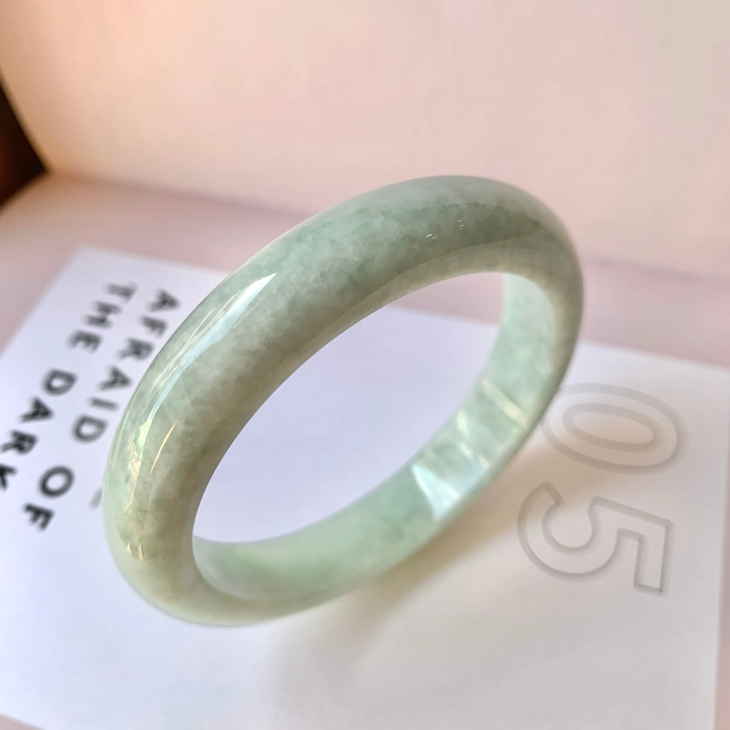 58mm A-Grade Natural Light Green Jadeite Modern Round Bangle No.151975