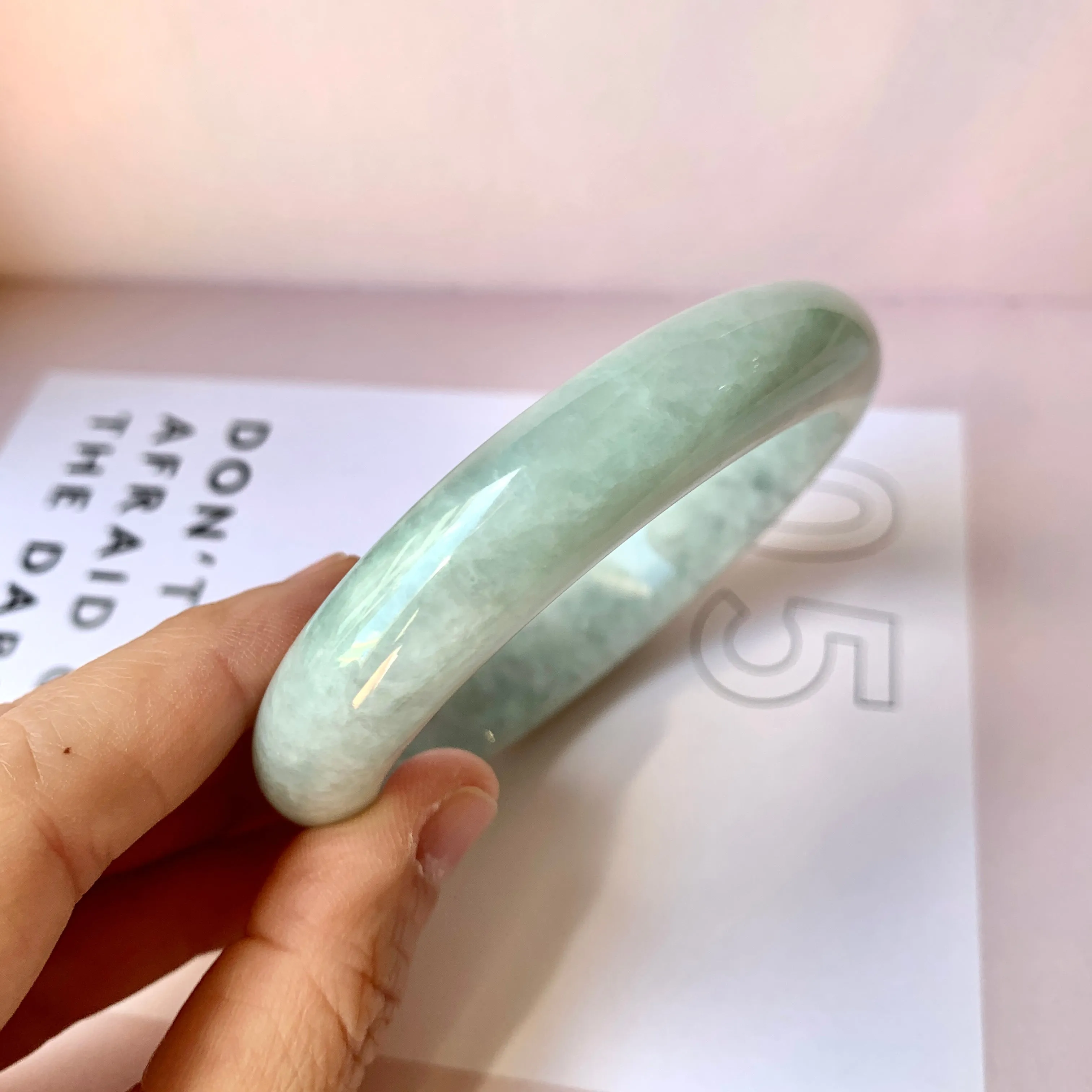 58mm A-Grade Natural Light Green Jadeite Modern Round Bangle No.151975