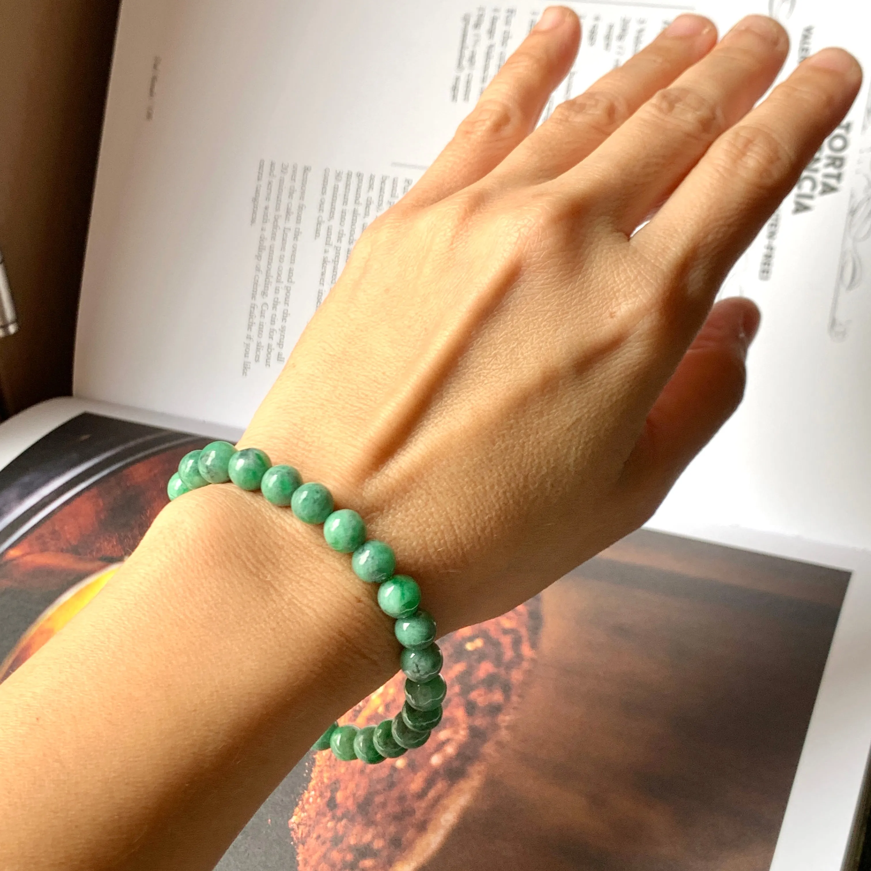 7.2mm A-Grade Natural Imperial Green Jadeite Beaded Bracelet No.220425