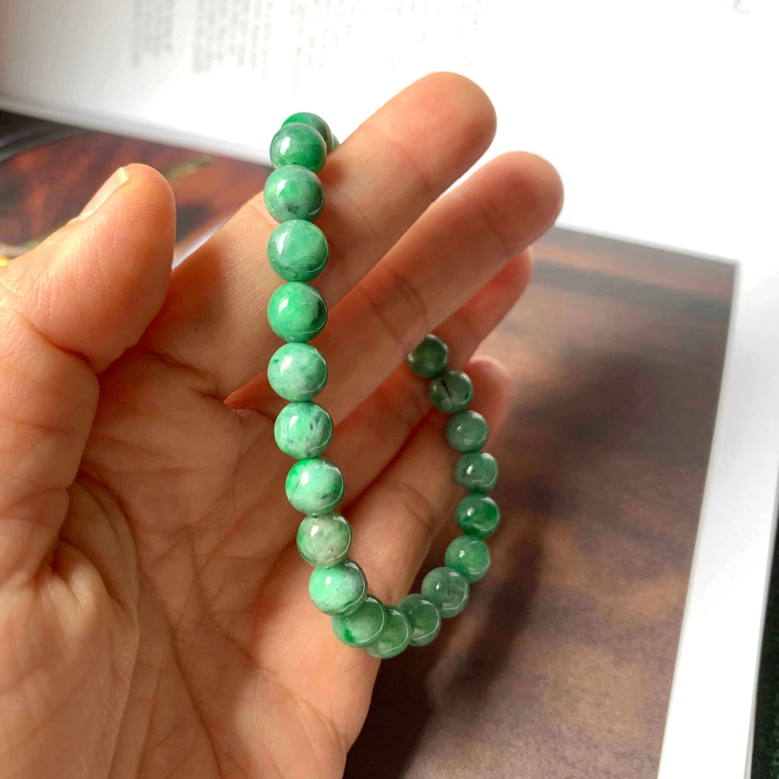 7.2mm A-Grade Natural Imperial Green Jadeite Beaded Bracelet No.220425