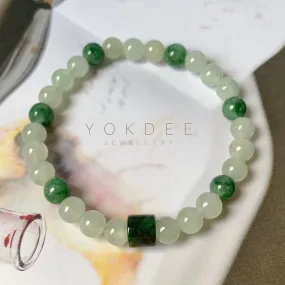 7.2mm A-Grade Natural Light Green & Imperial Green Jadeite Beaded Bracelet No.190383