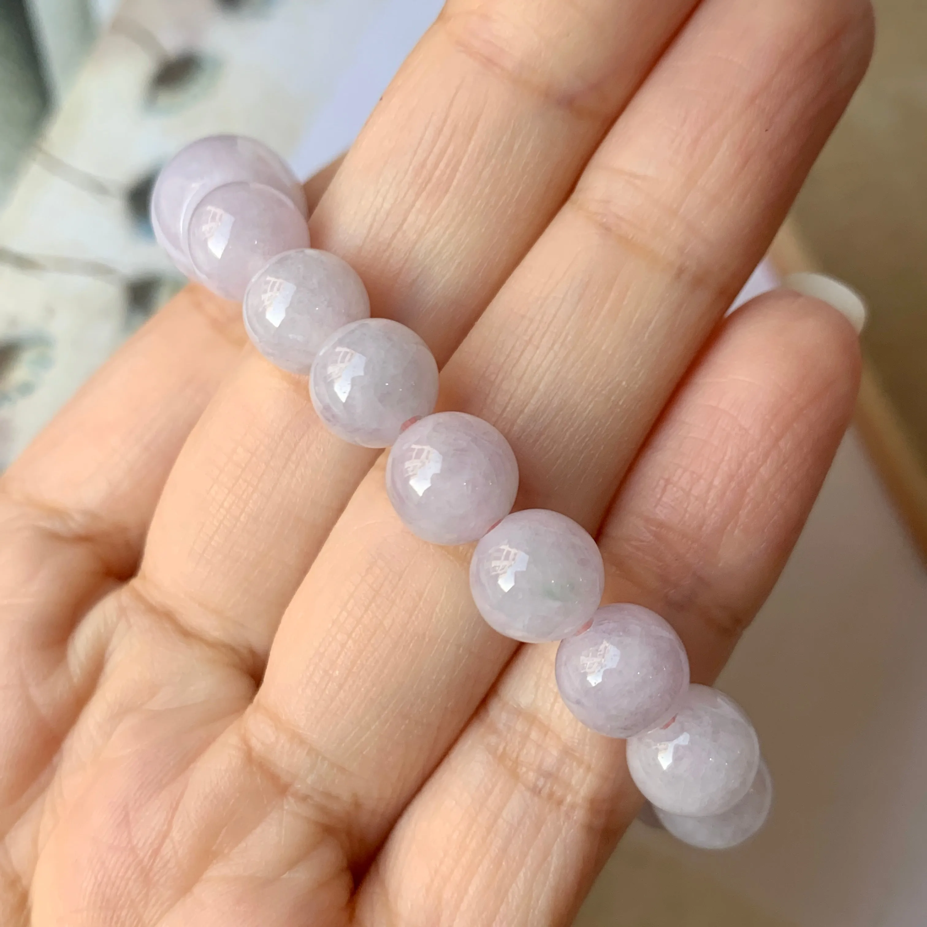 8.5mm A-Grade Natural Lilac Jadeite Beaded Bracelet with Barrel No.190179