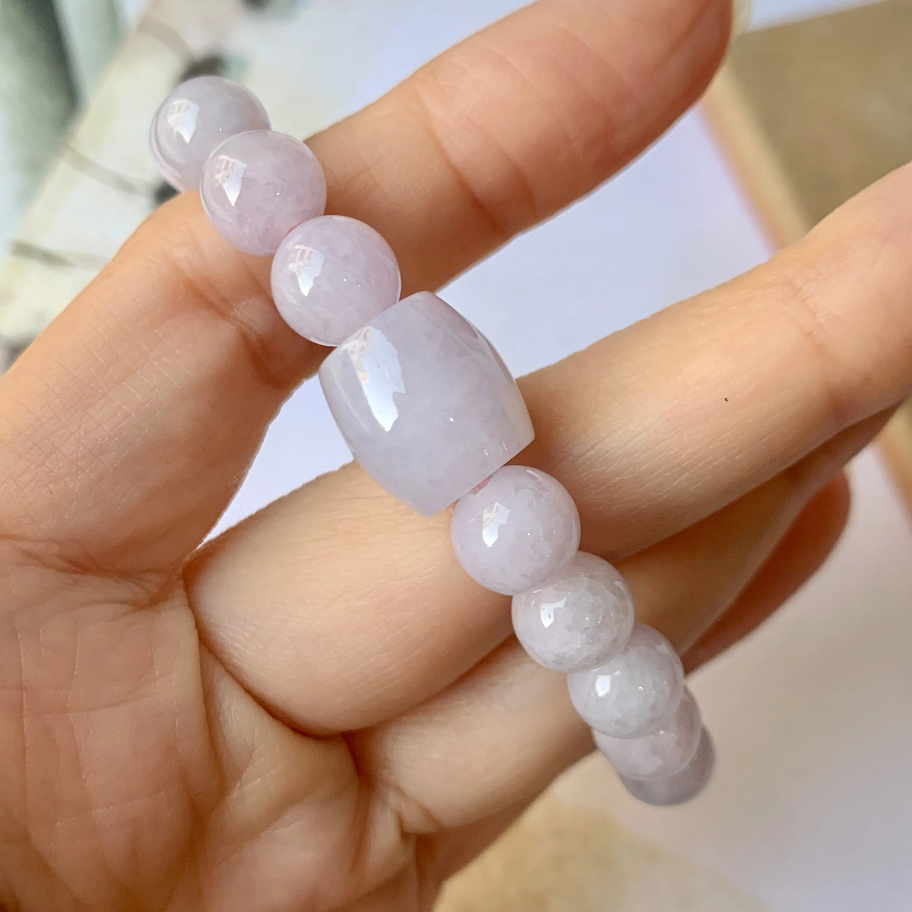 8.5mm A-Grade Natural Lilac Jadeite Beaded Bracelet with Barrel No.190179