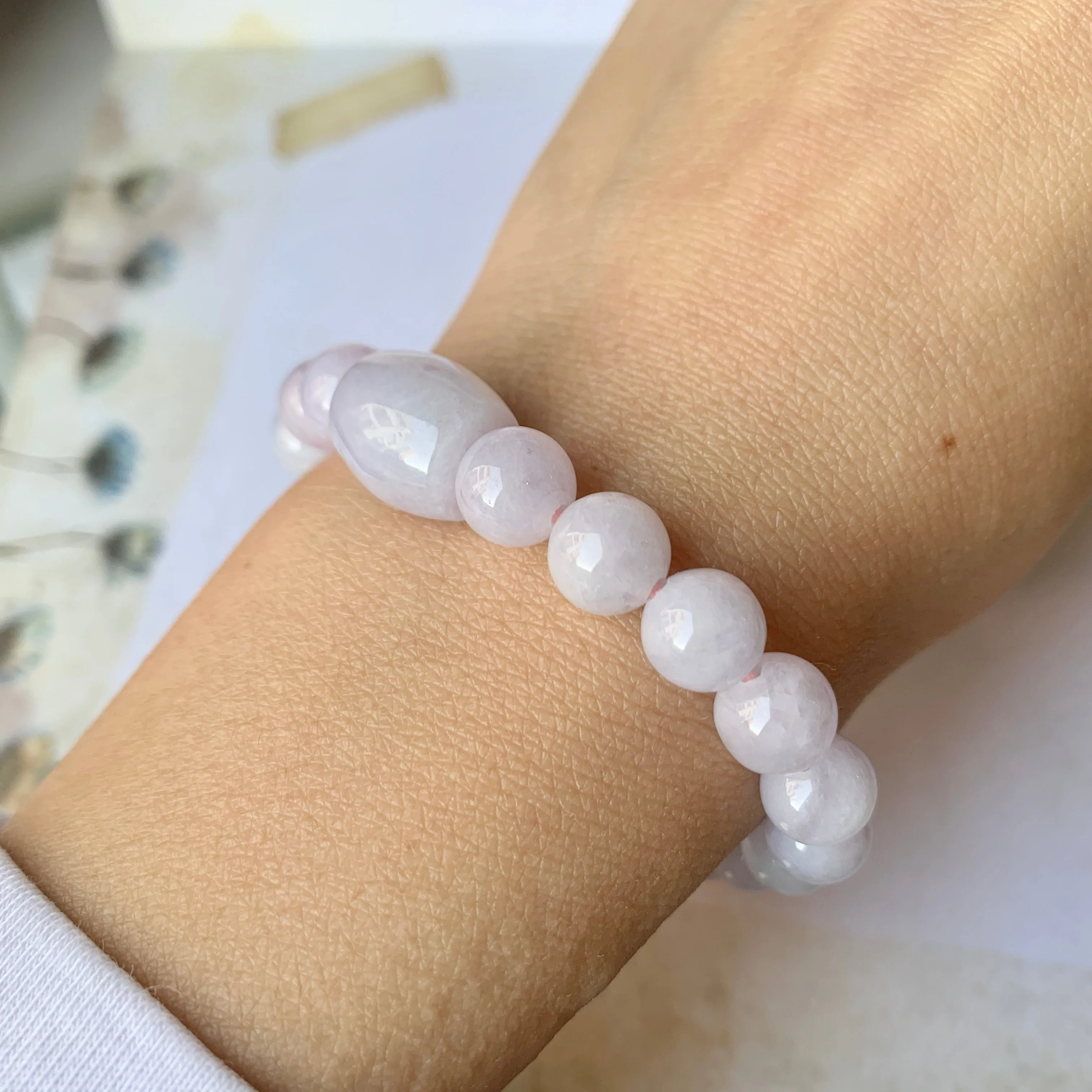 8.5mm A-Grade Natural Lilac Jadeite Beaded Bracelet with Barrel No.190179