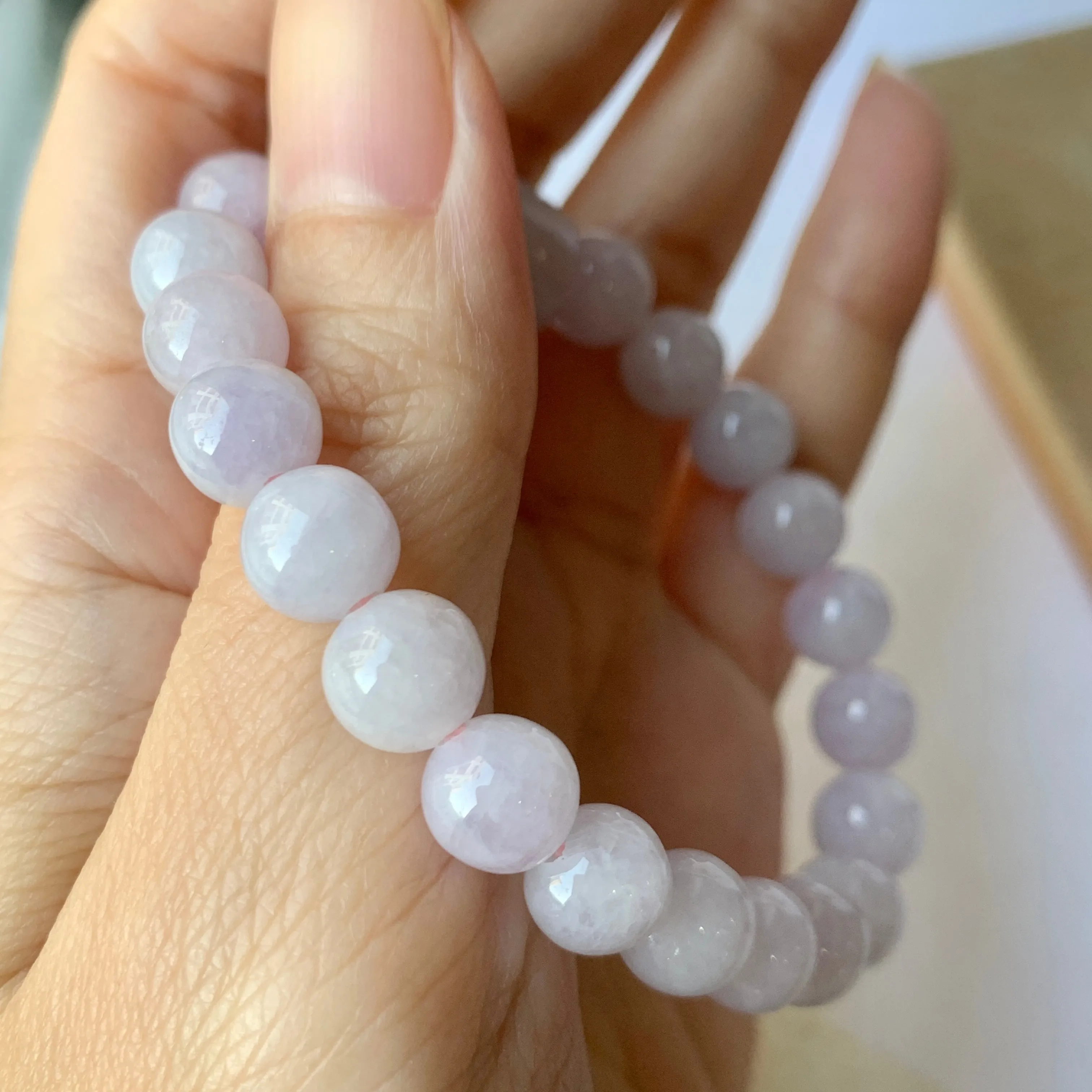 8.5mm A-Grade Natural Lilac Jadeite Beaded Bracelet with Barrel No.190179