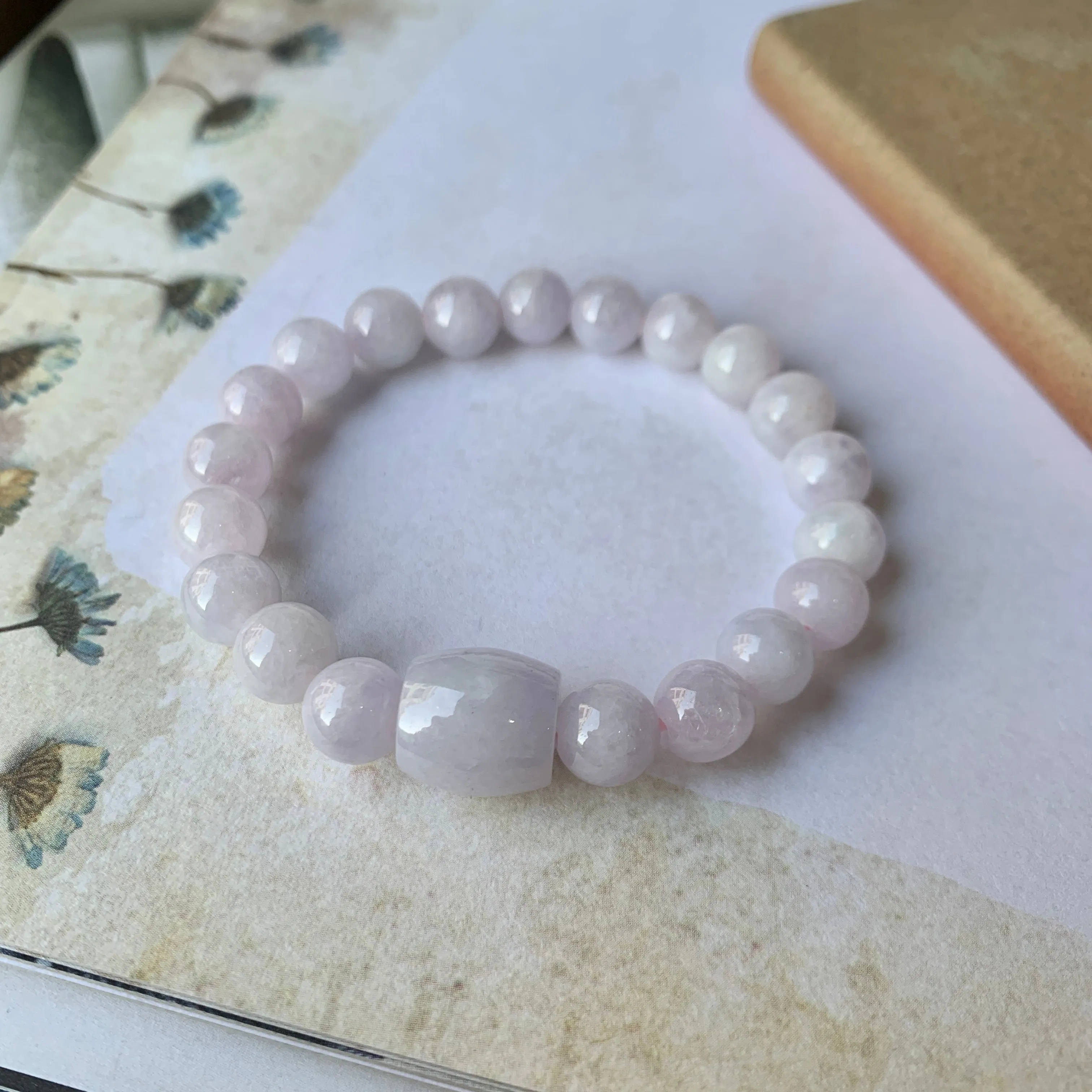 8.5mm A-Grade Natural Lilac Jadeite Beaded Bracelet with Barrel No.190179