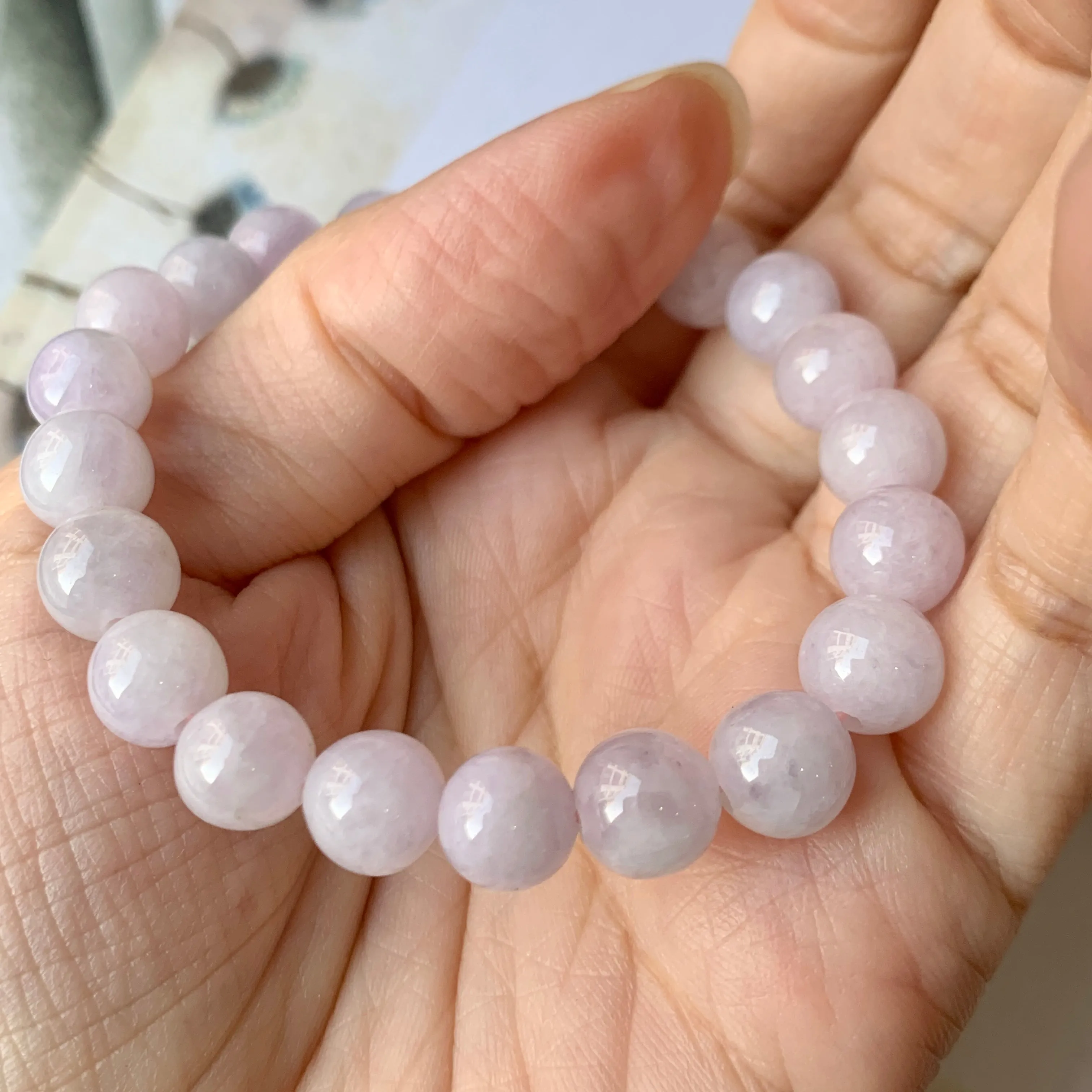 8.5mm A-Grade Natural Lilac Jadeite Beaded Bracelet with Barrel No.190179