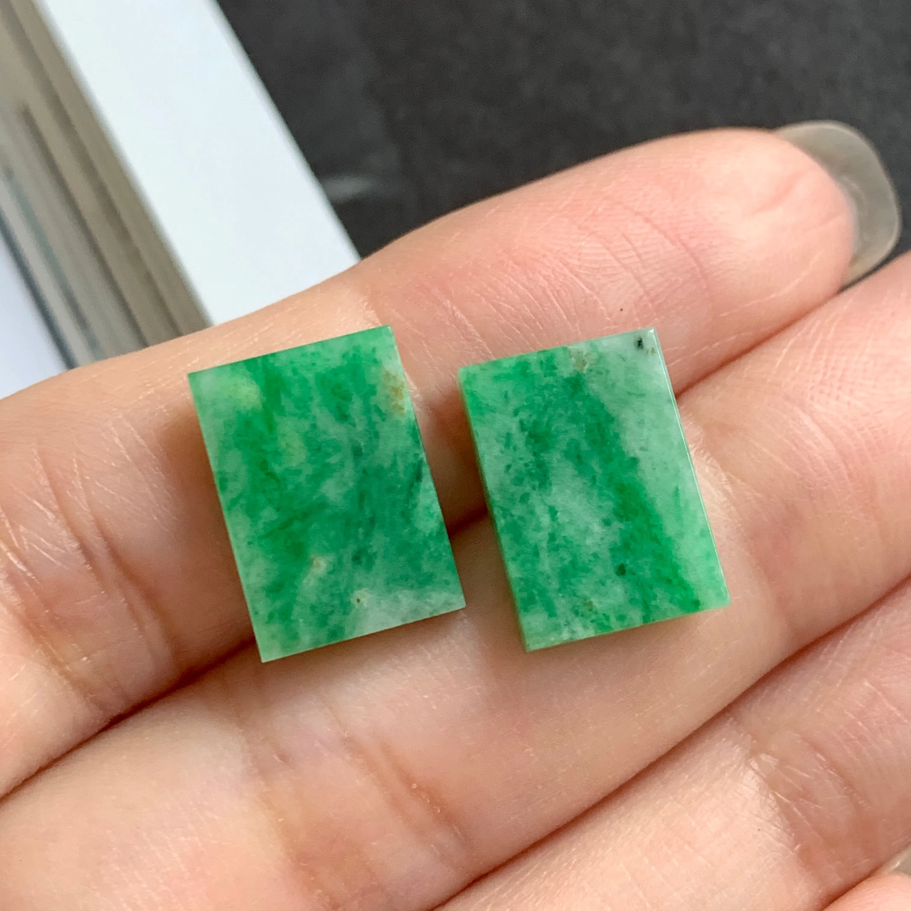 9.9ct A-Grade Natural Green Jadeite Rectangle Pair No.130251