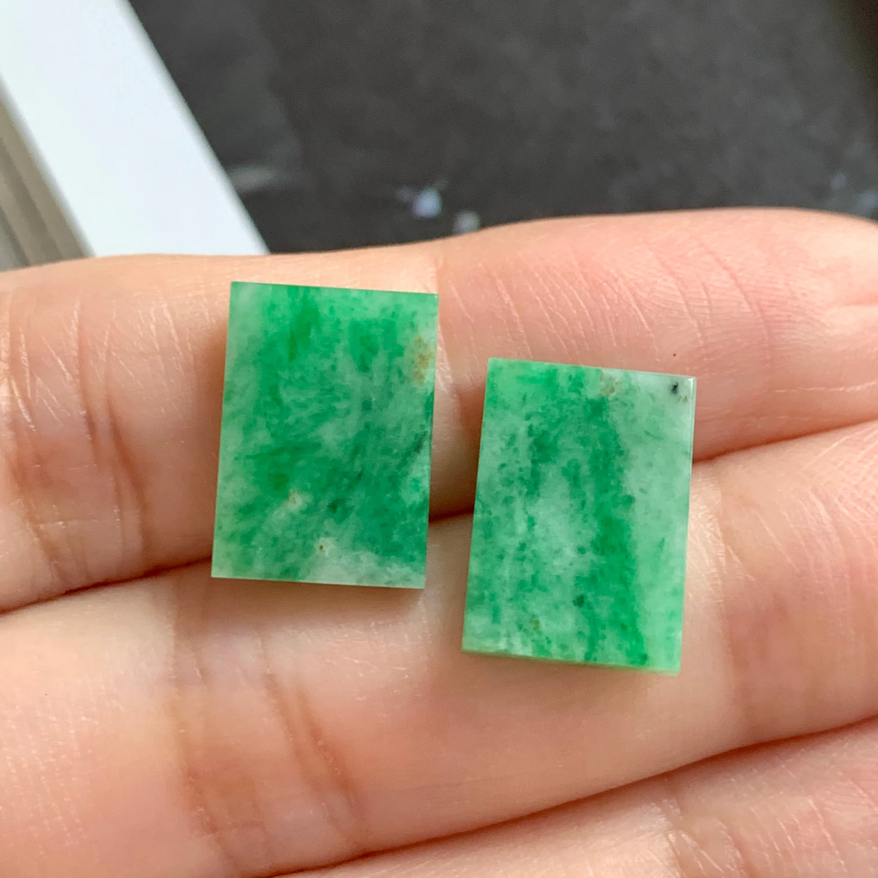 9.9ct A-Grade Natural Green Jadeite Rectangle Pair No.130251