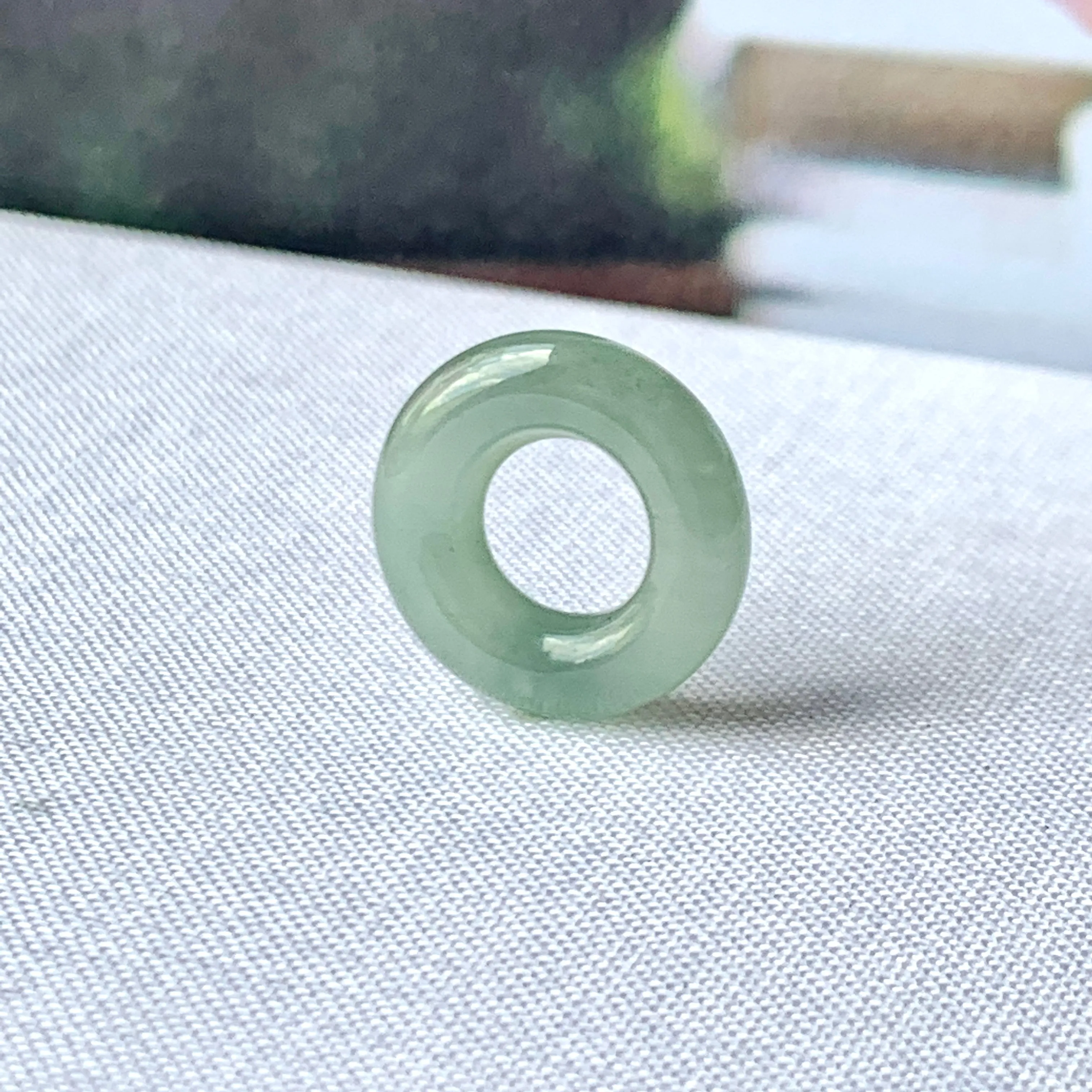 A-Grade Natural Bluish Green Jadeite Bagel on Infinity Silk Cord Bracelet No.190417