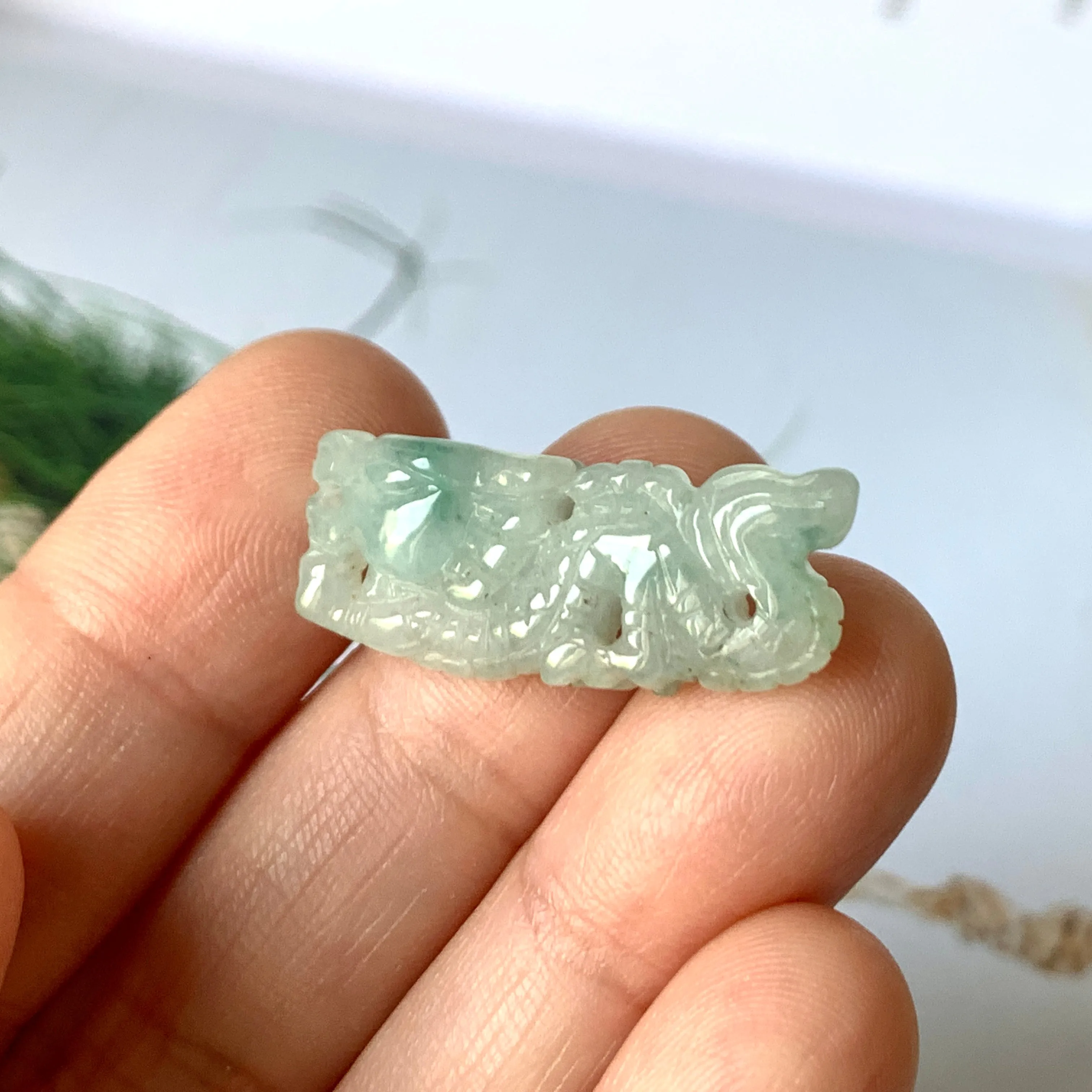 A-Grade Natural Floral Jadeite Dragon Pendant No.170977