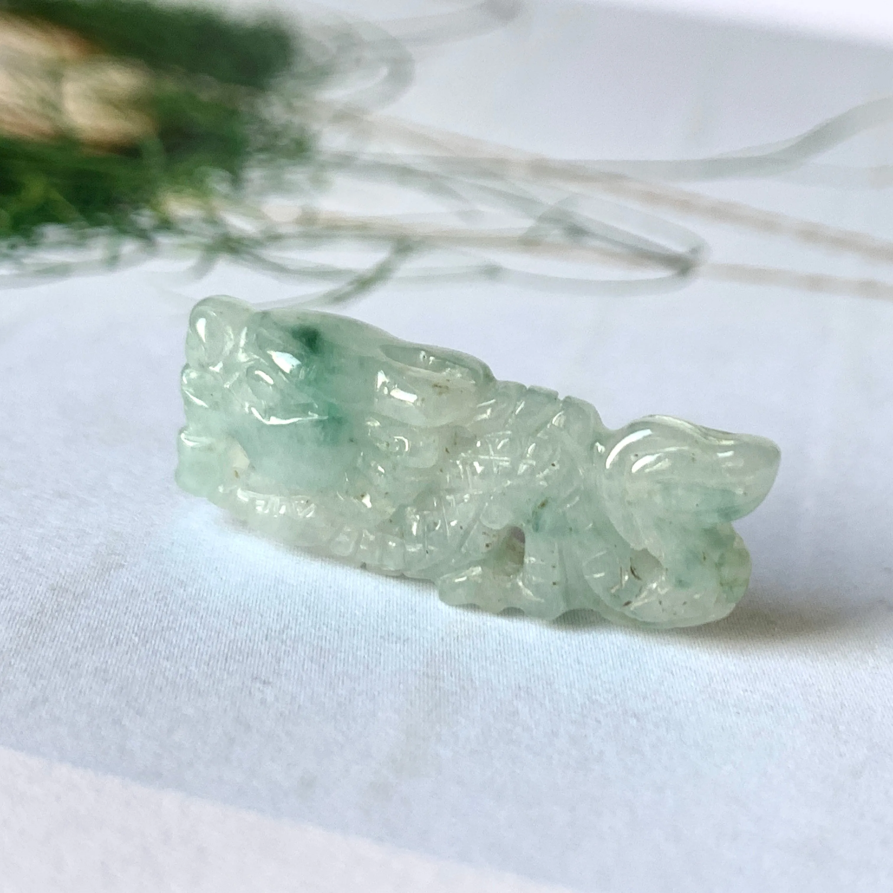 A-Grade Natural Floral Jadeite Dragon Pendant No.170977