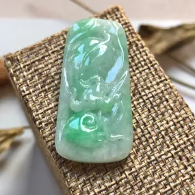 A-Grade Natural Green Jadeite Pendant With Ox & Ruyi Carving No.220139