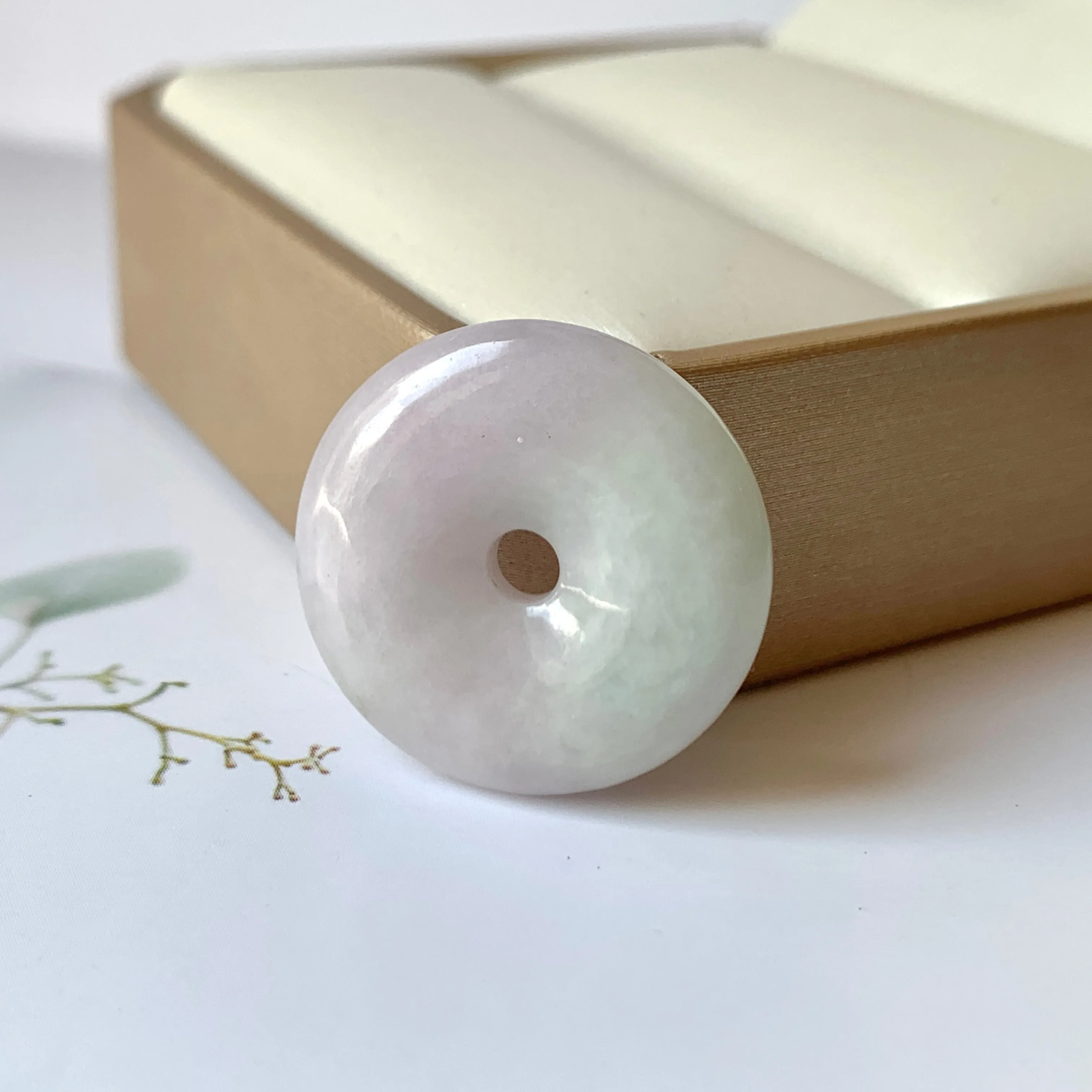 A-Grade Natural Lavender Green Jadeite Donut Pendant No.171684