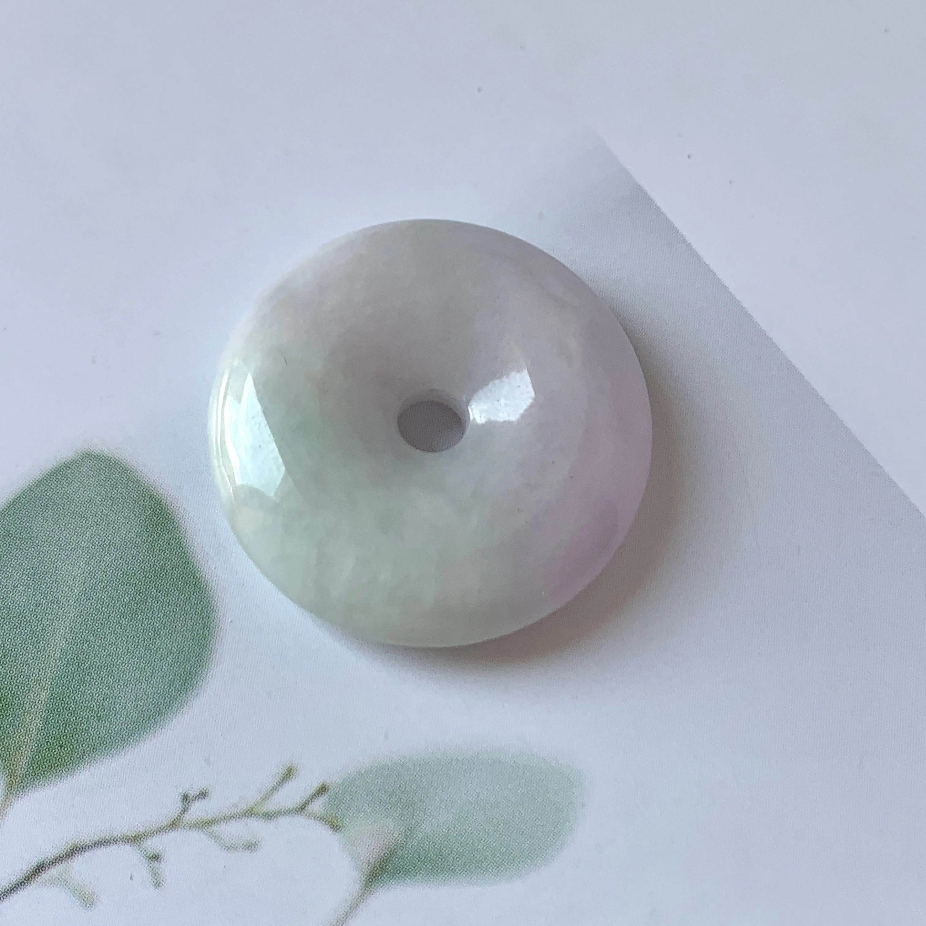 A-Grade Natural Lavender Green Jadeite Donut Pendant No.171684