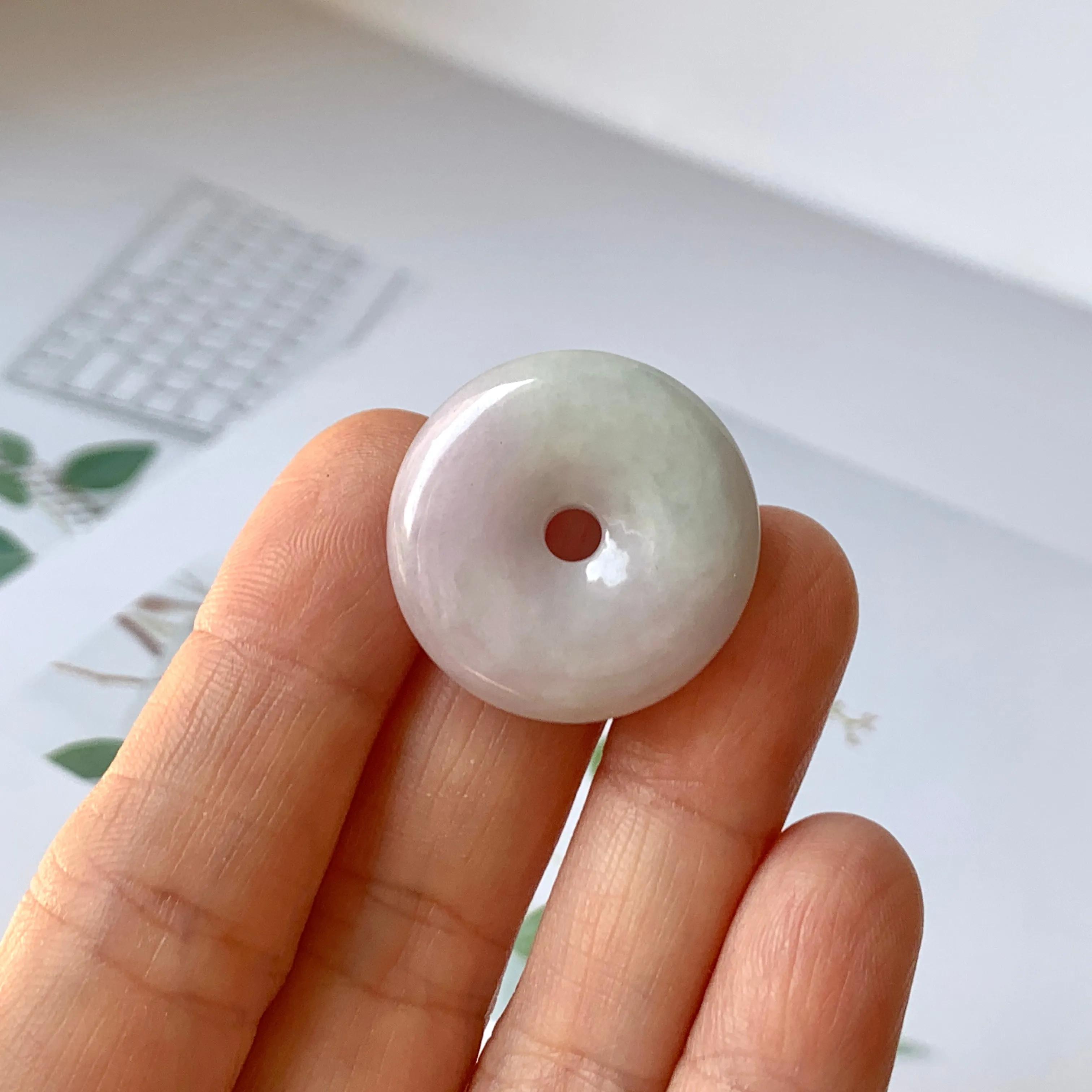 A-Grade Natural Lavender Green Jadeite Donut Pendant No.171684