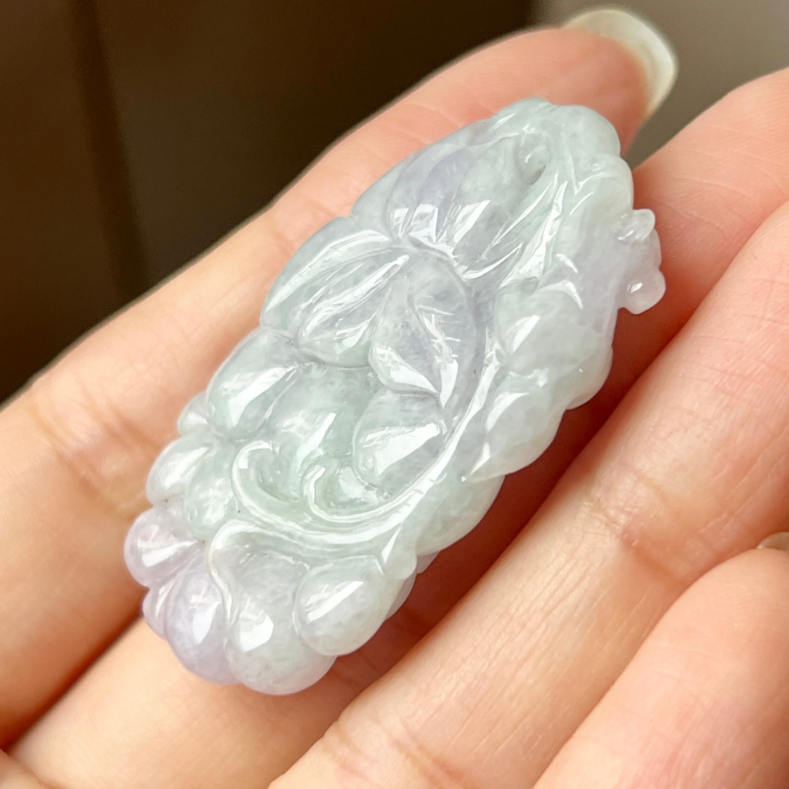 A-Grade Natural Lavender Green Jadeite Grape Vine & Squirrel Pendant No.220152