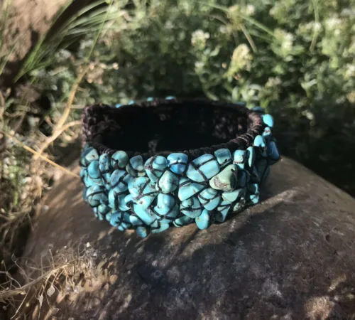 Artisan Handmade Turquoise Stone Fiber Wrapped Cuff Bracelet