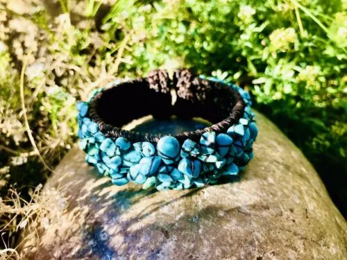 Artisan Handmade Turquoise Stone Fiber Wrapped Cuff Bracelet