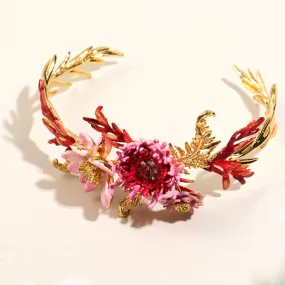 Aster Flower Lotus Fern Leaf Bouquet Bracelet-i7bags