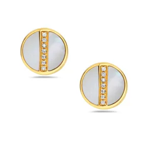 Bassali - 14K Yellow Gold Mother of Pearl and Diamond Earrings