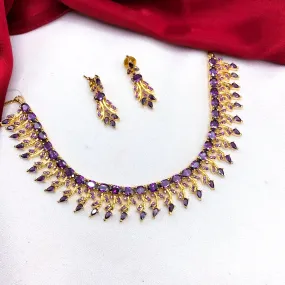 Beautiful Designer Purple Zircon (CZ) stone Short Necklace Set